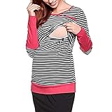 ファッション ストライプ レディース 授乳服 授乳口 付き Maternity T-Shirt - 春 秋 冬 長袖 綿 妊婦服 マタニティー 妊娠祝い 出産祝い [Zhhlinyuan]