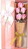 しあわせ倉庫 ソープフラワー 花束 バラ 造花 インテリア 誕生日 お祝い プレゼント ギフト ボックスセット (ピンク 5本)