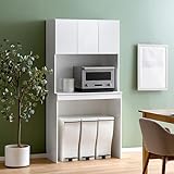 エア・リゾーム レンジ台 キッチンボード キッチンラック ゴミ箱上ラック 食器棚 ごみ箱上 ゴミ箱収納付きキッチンボード Stilo〔スティロ〕 (ホワイト×ホワイト, ハイタイプ)