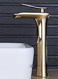 awxjx Washroomシンクミキサータップ銅WaterfallホワイトゴールドHot and Cold Wash Basinバスルームバスルーム