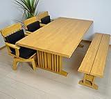 ダイニングテーブルセット 5点 ベンチ 6人 ダイニングセット テーブル 回転チェア 幅190 無垢材 ASA-107-F (ナチュラル)