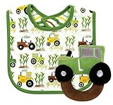 Stephan Baby Down on The Farm Bib and Plush Ring Rattle Gift Set, Tractor by Stephan Baby