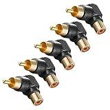 【ノーブランド品】 5個入り　RCA直角コネクタアダプタ　オスーメス　 - 黒