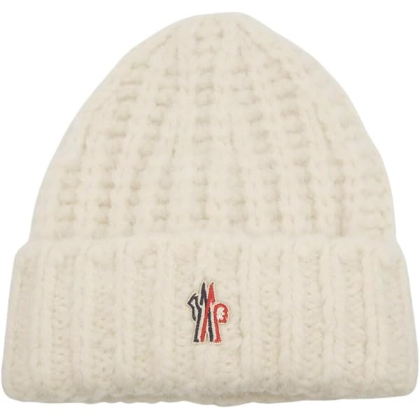 極美品！MONCLER モンクレール　 ホワイトベージュ　ニットキャップ MONCLER（モンクレール） ニット帽 ニットキャップ ビーニー 帽子