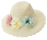 Plus Nao(プラスナオ) 帽子 ハット ベビー キッズ 女の子 麦わら風帽子 ペーパーハット 花 日焼け防止 つば広ハット カジュアル キュート - ミルクホワイト