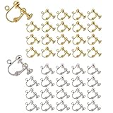 YFFSFDC イヤリングパーツ 20ペア 40個入 丸皿タイプ ジュエリー イヤリング金具 ネジバネ式 ピアスパーツ DIY ハンドメイド 基礎金具 (シルバー*20+ゴールド*20)