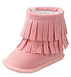 C-Princess 幼児 キッズ ルーム シューズ ファーストシューズ ショートブーツ 新生児 赤ちゃん ベビー靴 歩行靴 可愛い フリンジ 内ボア 防寒 ピンク 12cm
