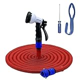 伸縮ホース Swiftrans 散水ホース マジックホース 洗車 花園 掃除用 5m～15m ノズル8パターン (レッド)