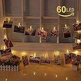 Elinker ストリングライト LEDイルミネーションライト 60写真クリップDIY 壁飾り点滅ライト 電源式銅線ワイヤーライト8パタンで切替可 60LED 7.5Mインテリア 電球色 パーティー