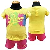 PUMA（プーマ）きらきらロゴ・ベビーカットソー＆ショートパンツ・ベビーセット12ヶ月（イエロー×ピンク） [Baby Product]