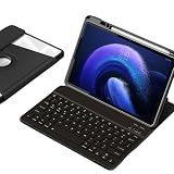 Brfveob Bluetoothキーボード、360度回転する丸いボタン、10.9インチタブレットキーボードカバーに最適、透明ペンスロット (ブラック)