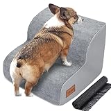 犬用ステップ 2段 ドッグステップ 犬用スロープ 犬用踏み台 犬用階段 小型犬 室内犬 高齢犬 滑り止めマット付き カバー取り外し 洗える 手持ち付き(グレー)