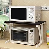 YEARNT レンジ台 2段式 木製 電子レンジ上ラック 耐荷重50kg キッチン 収納 レンジボード 自然の感覚 (ブラック台+ホワイト足)