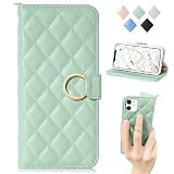 MAGICASE 適用 iPhone 12 mini ケース 手帳型 おしゃれ iPhone12 mini 手帳型 ケース人気 女性 可愛い iphone12ミニ ケース 手帳型 レディース チェック柄 刺繍 ストラップ付き アイフォン12mini 携帯カバーア カード収納 財布型 高級PUレザー 横置き機能上質な手触り(iPhone 12mini 5.4 inch対応)グリーン