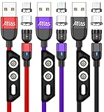 (株)アトラス マグネット充電ケーブル 1m x 3本 セット (赤 黒 紫 各一色) 3A 急速充電 データ転送/マグネット端子 ：MicroUSB, Type-C/端子ケース付き/アンドロイド スマートフォン用