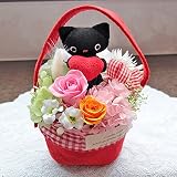 黒ねこがカワイイ「ネコカップのプリザーブドフラワー」クリアケース入り