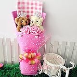 くま ブーケ 熊束 カップルベア ペア ぬいぐるみ 出産祝い 結婚式 結婚記念日 誕生日 プロポーズ 発表会 ギフト (ピンク)