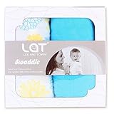 LAT(リー·アンド·タウン) ガーゼおくるみ　高級ベビー用ソフトモスリン ブランケット（多機能） Baby Muslin Swaddle Blanket　2枚セット　コットン100% (ブルー)