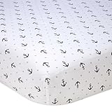 100% Cotton, Allover Grey Anchor & Polka Dot Print on White Fitted Crib Sheet by Nautica [並行輸入品]