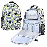 Damero Travel Backpack Diaper Bag (Grey and Green Dots) by Damero