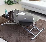 【限定セール】昇降式テーブル リフティングテーブル 完成品 ローテーブル テーブル 90cm ガス圧昇降式　鏡面テーブル ブラウン HK001DBR