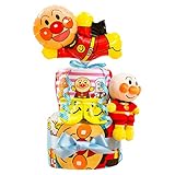 【おむつケーキ アンパンマン 男の子 女の子 出産祝い】きっと喜ばれる豪華2段！おむつケーキ アンパンマン ラッピング付き ご出産祝いに最適 おむつパンパース（Ｓサイズ-テープ） タイプ：男の子