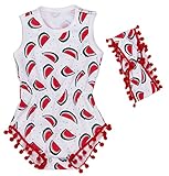 (コ-ランド) Co-land ベビー服 ロンパース カバーオール 赤ちゃん 女の子 女児 出産祝い 寝相アート スイカ柄 ヘアバンド 2点セット レッド S