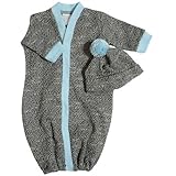 【未熟児】【低出生体重児】【早産児】【NICU】用 ベビー服：長袖ガウン ブラウンニット 帽子付き