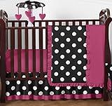 Modern Pink Black and White Hot Dot Designer Baby Girl Bedding 4 Piece Crib Set Without Bumper [並行輸入