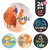 Baby Monthly Stickersと成長チャート – シャワーGifts for Boys and Girls – 24パック動物写真用小道具Monthly Babyステッカー進行状況と最初H