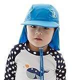 ５０＋ UPF 紫外線 UVカット 幼児の帽子 フラップ付き ベビー 赤ちゃんキャップ キッズ 帽子 女の子 男の子 男女児 5カラー(2〜8歳)【海外直送品】 (M(48~50cm), Blue)