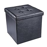 収納スツール 折りたたみ オットマン ベンチ - MYKEA サイズ 38 x 38 x 38cm 高品質レザー 収納ボックス 足置き台イス チェア おもちゃ箱 ブラック
