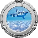 12 "舷窓出荷ウィンドウOcean Sea View shark # 1クローム壁デカール子供ステッカーベビールームホームアート飾りden man caveグラフィックSmall