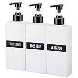 Segbeauty シャンプーボトル ディスペンサー 詰め替えボトル 白色 400ml 3本セット ブラック 方形 漏れ防止 6種類 シール付き 浴室 洗面所 キッチン アルコール 食器用洗剤 適用