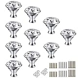 Sumnacon New Style 40mm Clear Crystal Door Knobs - 10 Packs Diamond Wardrobe Doorknob/ Crystal Glass