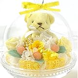 花花 プリザーブドフラワー ぷち ガラスドーム テディベア （ バラ 3輪 ） 枯れない お花 お祝い プチギフト プレゼント 【 メッセージカード / ラッピング 無料 】 ( イエロー )