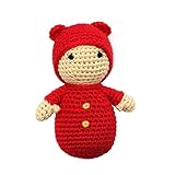 Cheengoo Organic Hand Crocheted Rattle – Red Bear帽子赤ちゃん