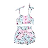 Cutelove 2017年新品　夏　女の子　キッズ　子供水着　ビキニ　みずぎ　花柄　蝶結び付き　キャミ　ショートパンツ　2点セット　コットン　可愛い
