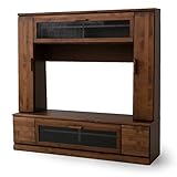 テレビ台 壁面 ガラス戸タイプ 大容量収納 可動調節サイド棚 無垢材使用 引き出し付き ~49型まで対応 国産 A ブラウン