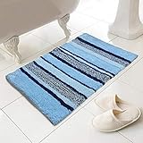 (Navy Blue) - Luxury 100% Cotton Heavy Weight Tonal Stripe Blue Bath Mat Rug