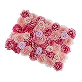 Perfk フラワー 人工花の壁　壁掛け　造花　シルク　インテリア　飾り　写真小道具　全７タイプ選べる - ローズレッド, 68 x 50 x 6cm