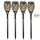 FVTLED 96LEDガーデンライト 炎のライト ソーラーライト 松明 明暗センサー搭載 防水仕様 スポットライト フレームライト 揺れる炎 自動点灯消灯 (4pcs, 96LEDガーデンライト)