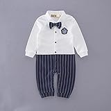 S'M(エスエム)　ベビー服..男児フォーマルロンパース男の子カバーオール白いシャツ紳士風洋服　長袖　イベント　70cm~95cm … (80, ボーダー)