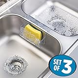 mDesign Floral Kitchen Sink Protector Mat, Divider Protector with Sponge Organizer, and Sink Straine