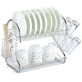 2-tier多機能ステンレススチールディッシュ乾燥ラック、カップDrainer Strainer