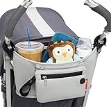 Taurau.C ベビーカー ドリンク ホルダー ネット バッグ 多機能 小物入れ 収納 ベビーとのお出かけに便利♪ たっぷり収納できる多機能バッグ (Gray)
