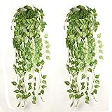 2pcs 35.5 " Atificial Fake Hanging Vine Plant Leaves人工花庭ガーデン壁の装飾ウェディング グリーン
