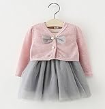 (マソンナーニ)Masonanic ベビー ワンピース キッズ 女の子 子供 ニットコート ドレス 長袖 チュールスカート 子供服 ガールズ 女児 2点セット (70cm, ピンク)