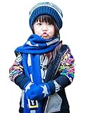 (ビグッド)Bigood 可愛い 子供帽子 男の子 女の子 キッズ ニット帽・手袋・マフラー セット 車柄 ニットキャップ 防寒 暖かい 通学通園 クリスマス（ブルーM）