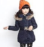子ども服 ロングコート 綿入り 女の子 暖か オシャレ 冬季 (110ｃｍ, 紺)